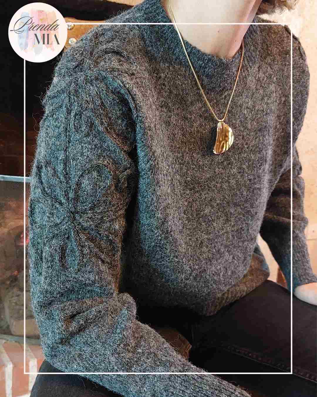 Pull en maille manches ornées - Gris foncé