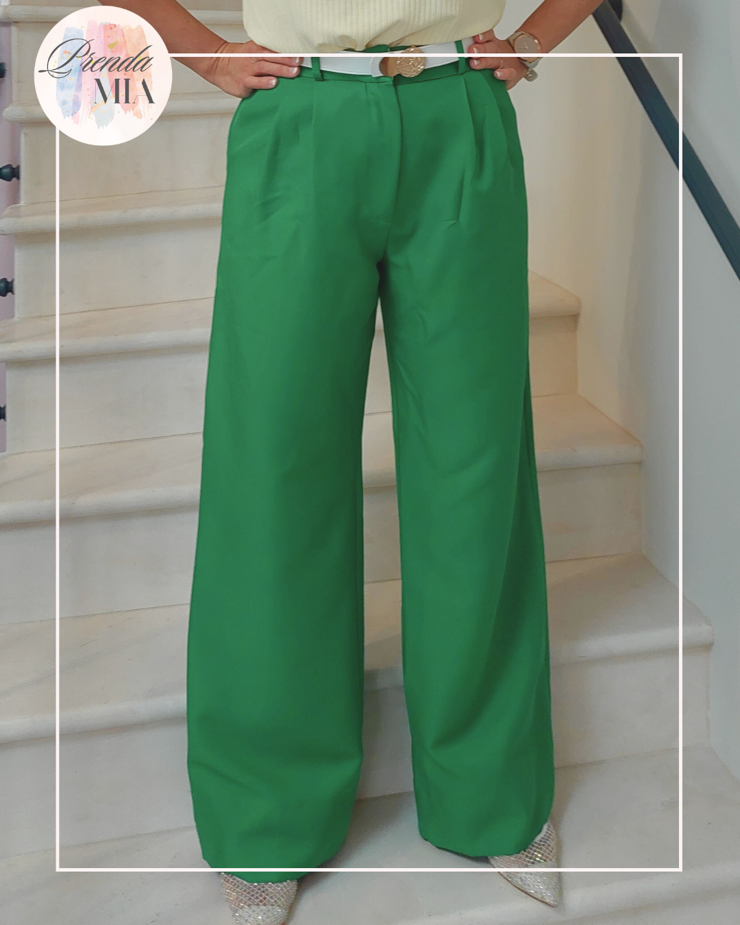 Pantalon à Taille Plissée – Vert Émeraude