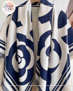 Beige &amp; navy square scarf