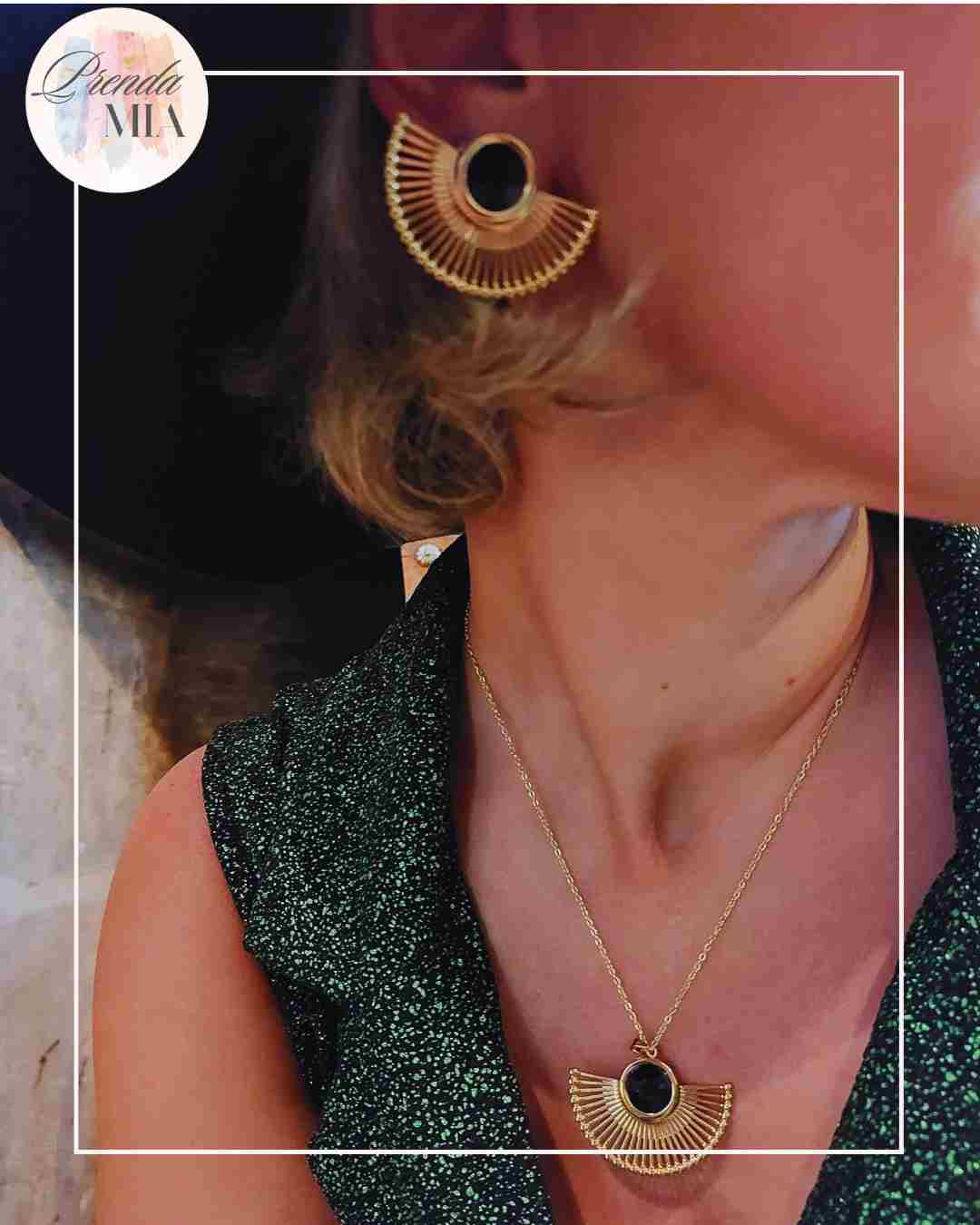 Parure Paon – Collier + Boucles d’Oreilles