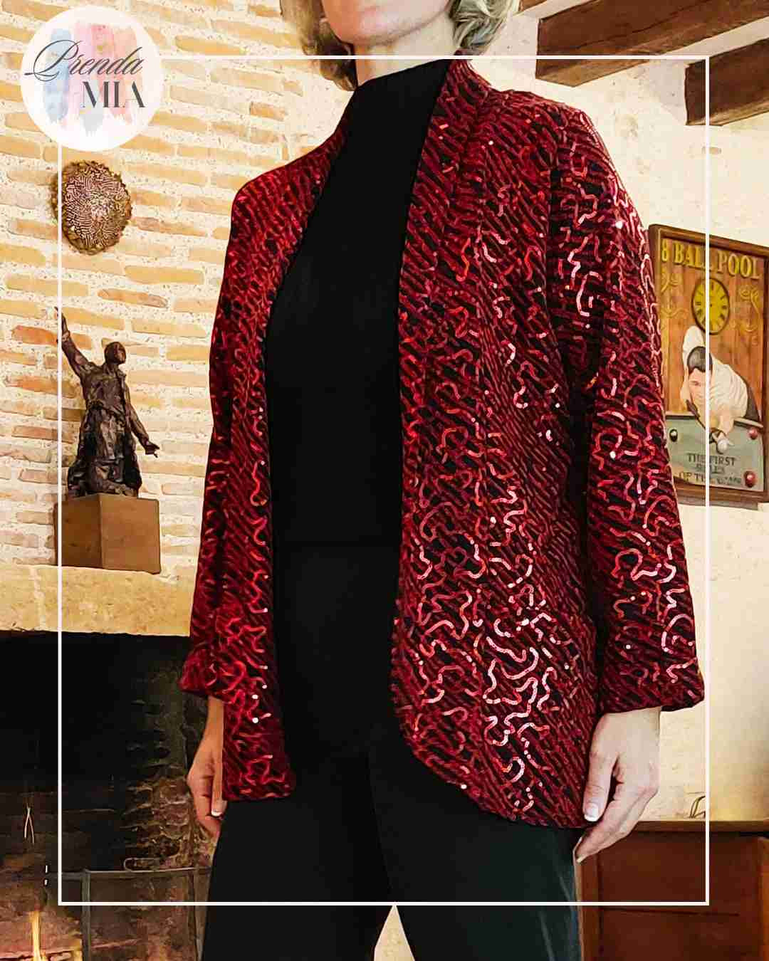 Veste Sequins Rouge Ondulé