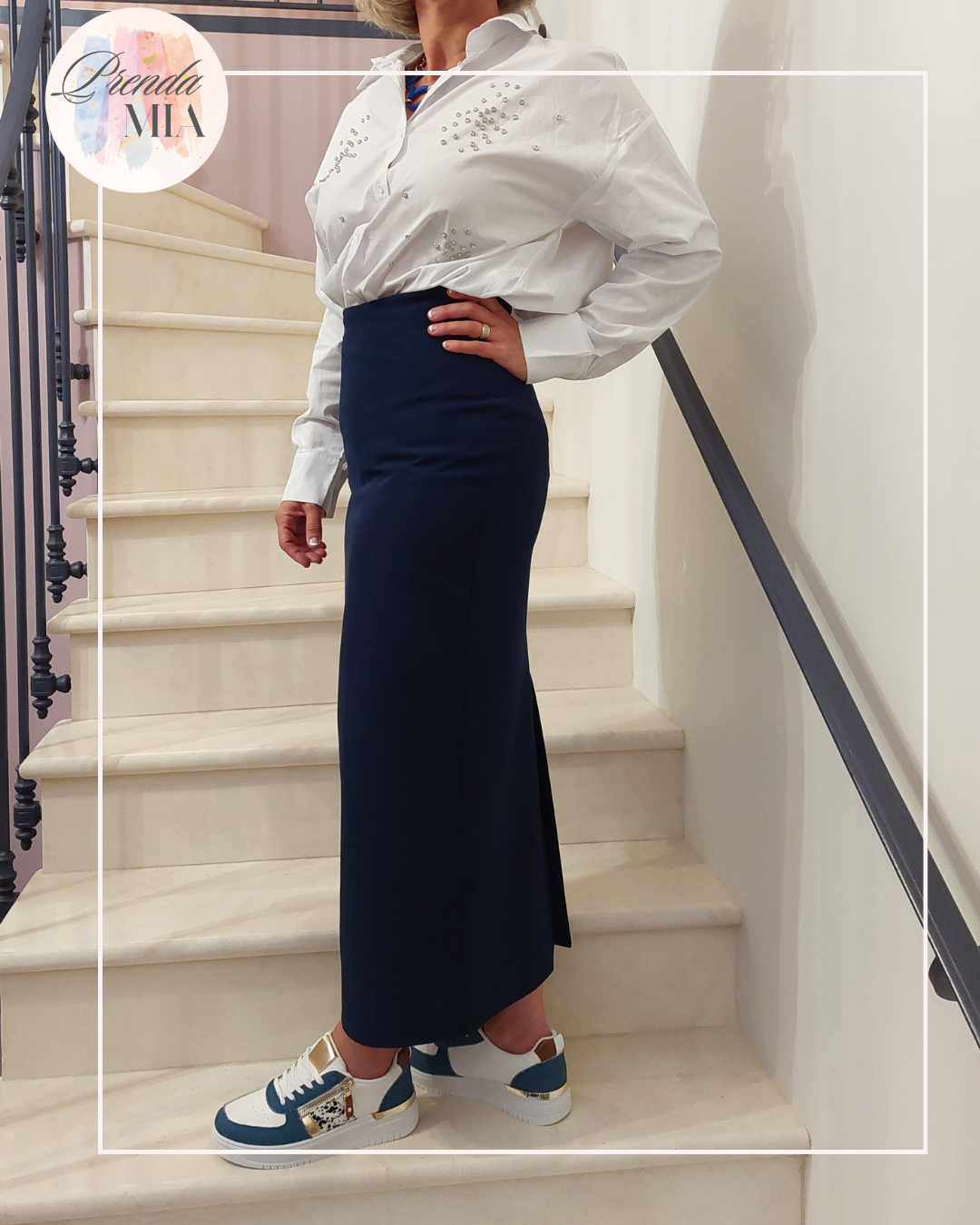 Jupe droite Lisse - Marine