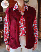 Gilet Sans Manche grosses mailles Bordeaux