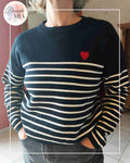 Pull Marinière Cœur - Noir