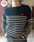 Pull Marinière Cœur - Noir