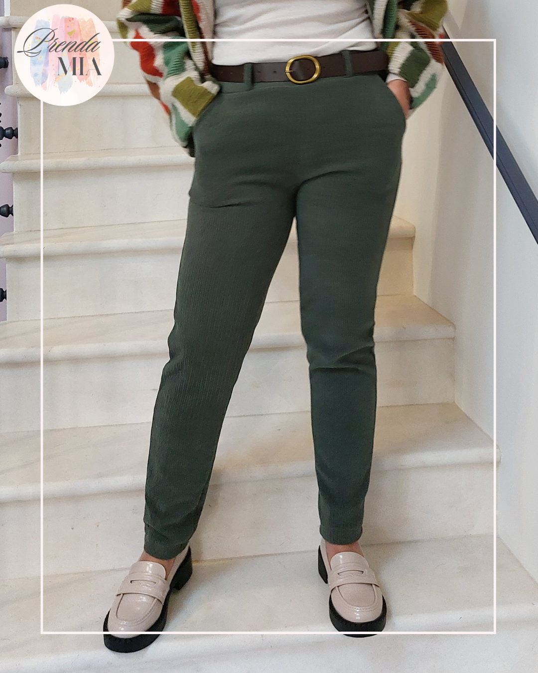 Pantalon effet velours kaki