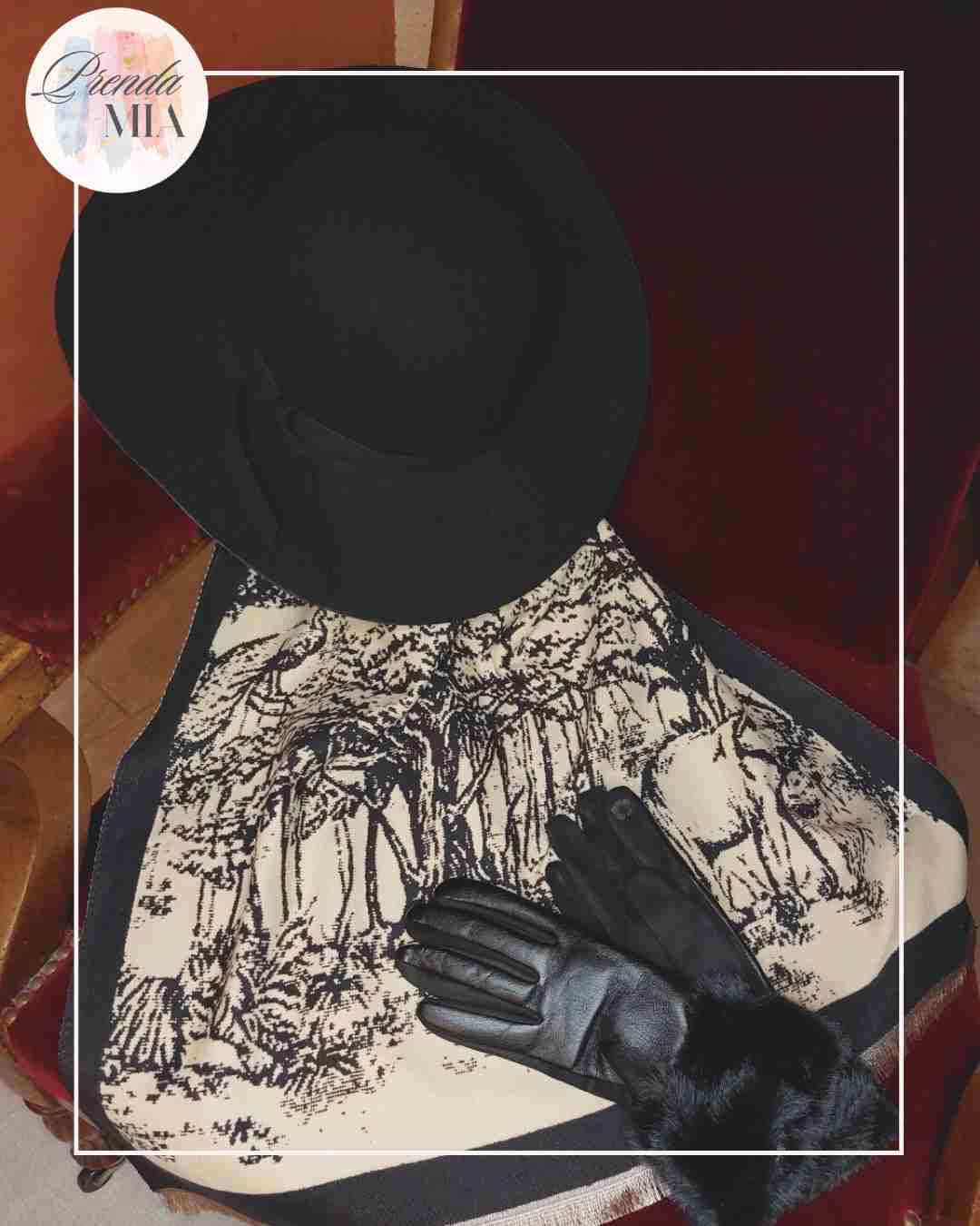 Echarpe rectangle beige & noire