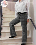 Jean Gris Mom – bleu gris carreaux
