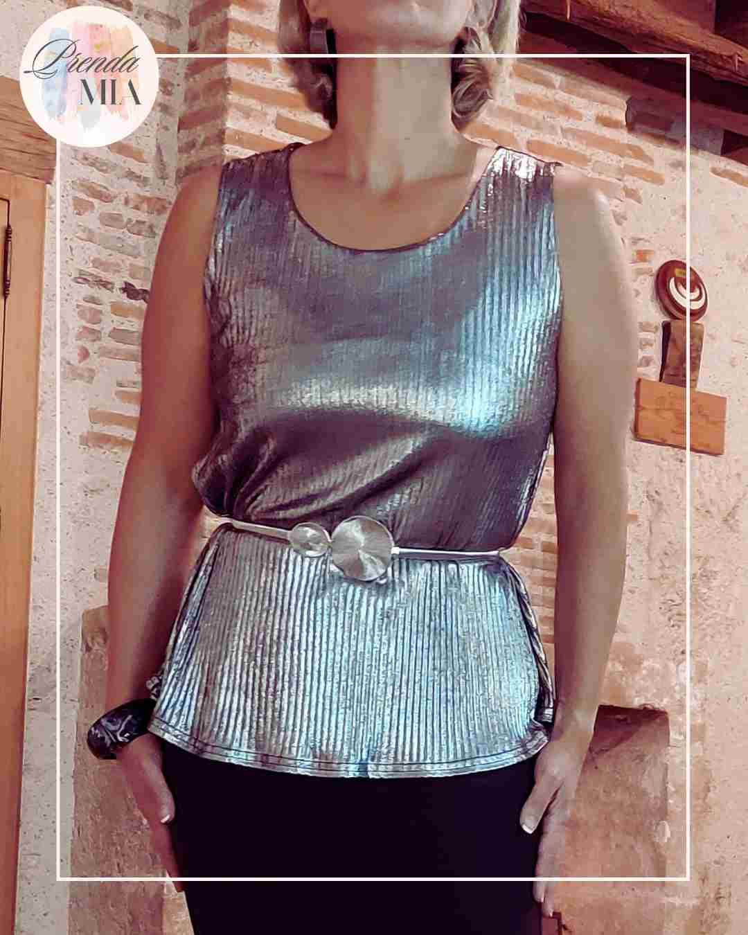 Top métallisé plissé – Argent