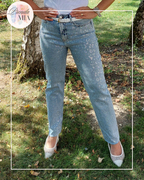 Leopard print rhinestone jeans