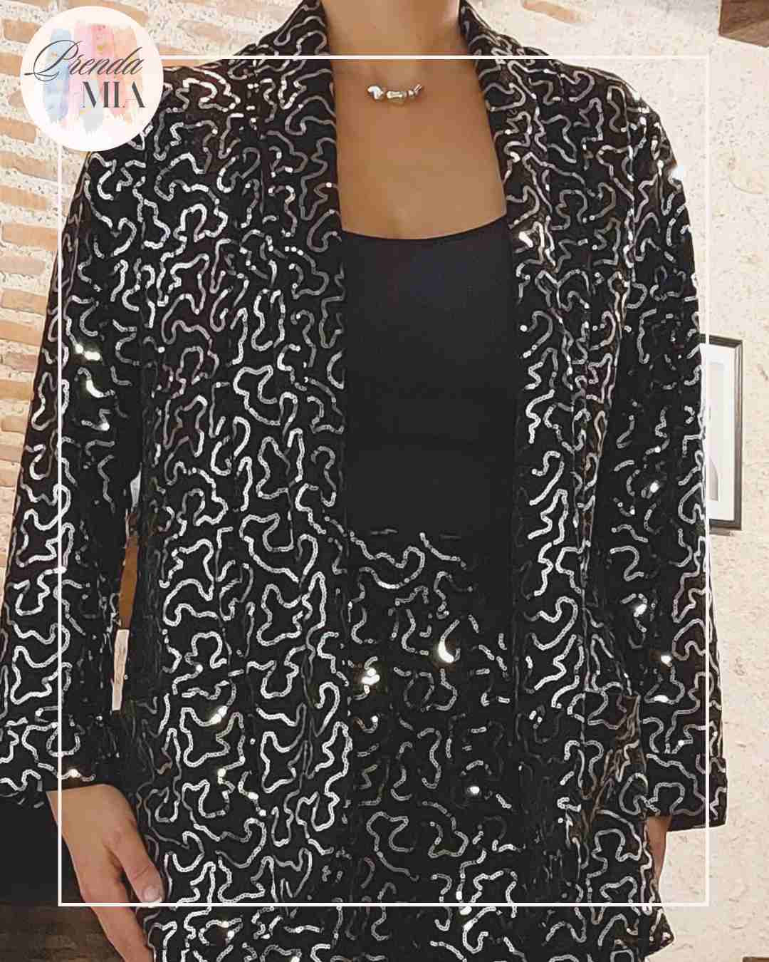 Veste Sequins Argent & Noir Ondulé