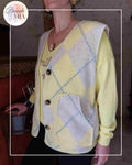 Gilet Jacquard Losanges  - Jaune & Beige