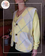 Gilet Jacquard Losanges  - Jaune & Beige