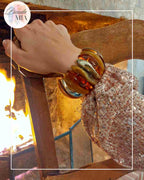 Bracelet Manchette Élastique en Résine Marbrée marron