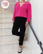 Black velvet-effect trousers