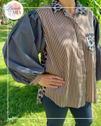 Chemise asymétrique imprimée grise et léopard