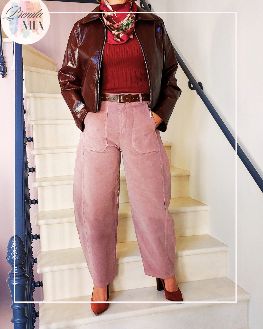 Pantalon coupe ballon vieux rose velours