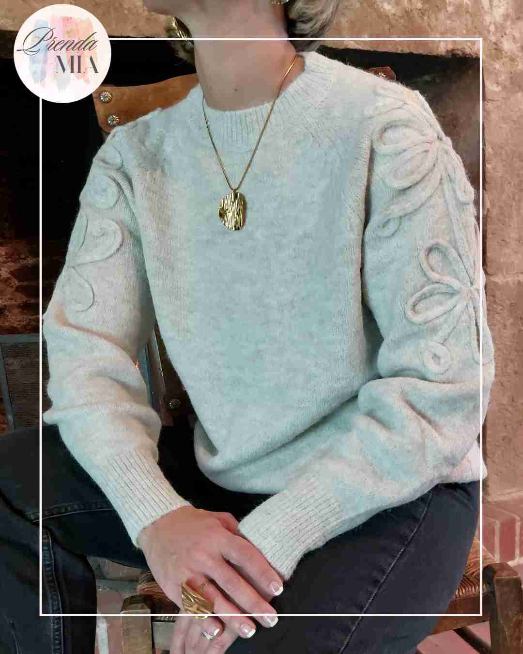 Pull en maille manches ornées - Ecru