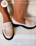 Mocassins compensés femme beige et noir