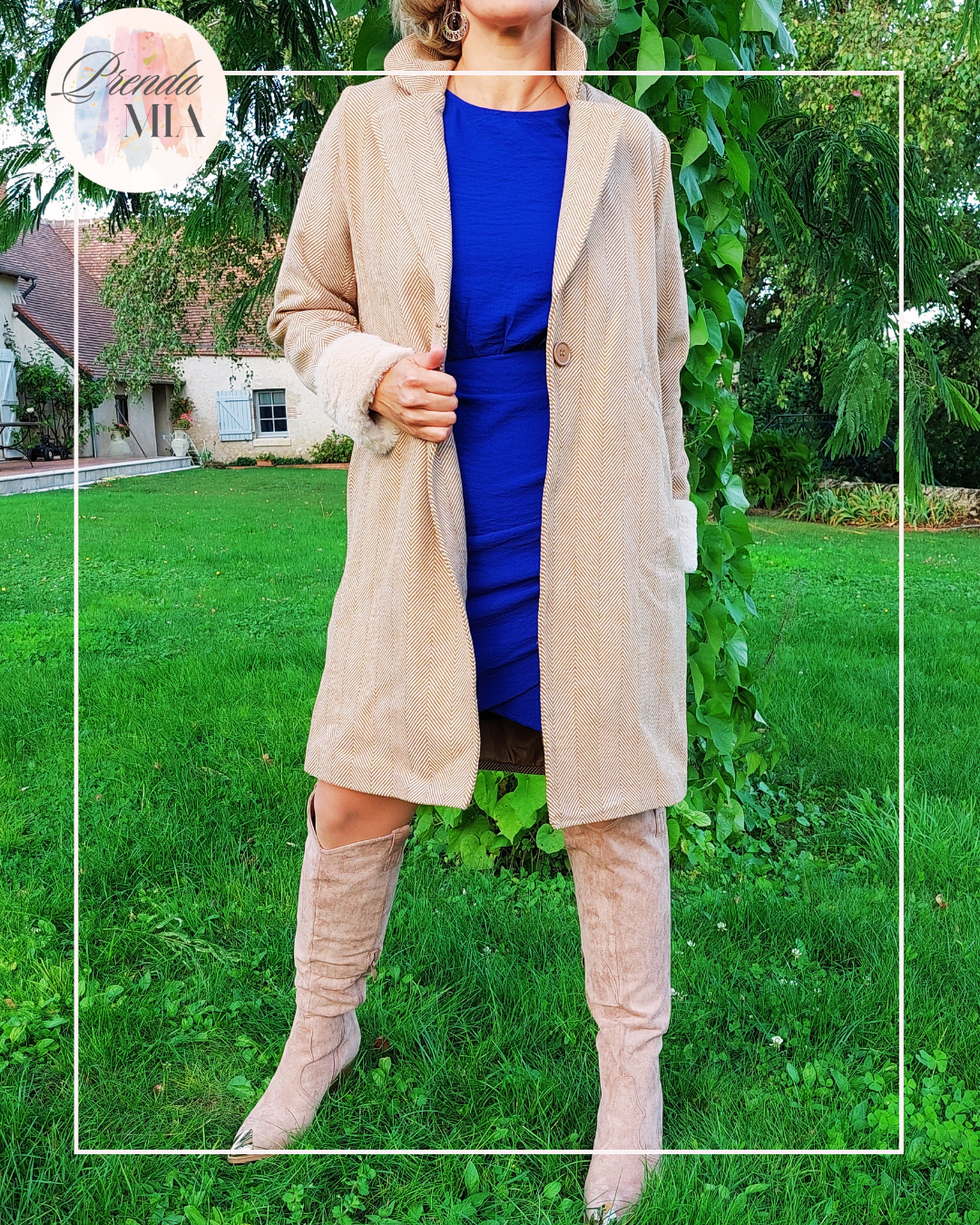 Manteau mi-long à chevrons Camel