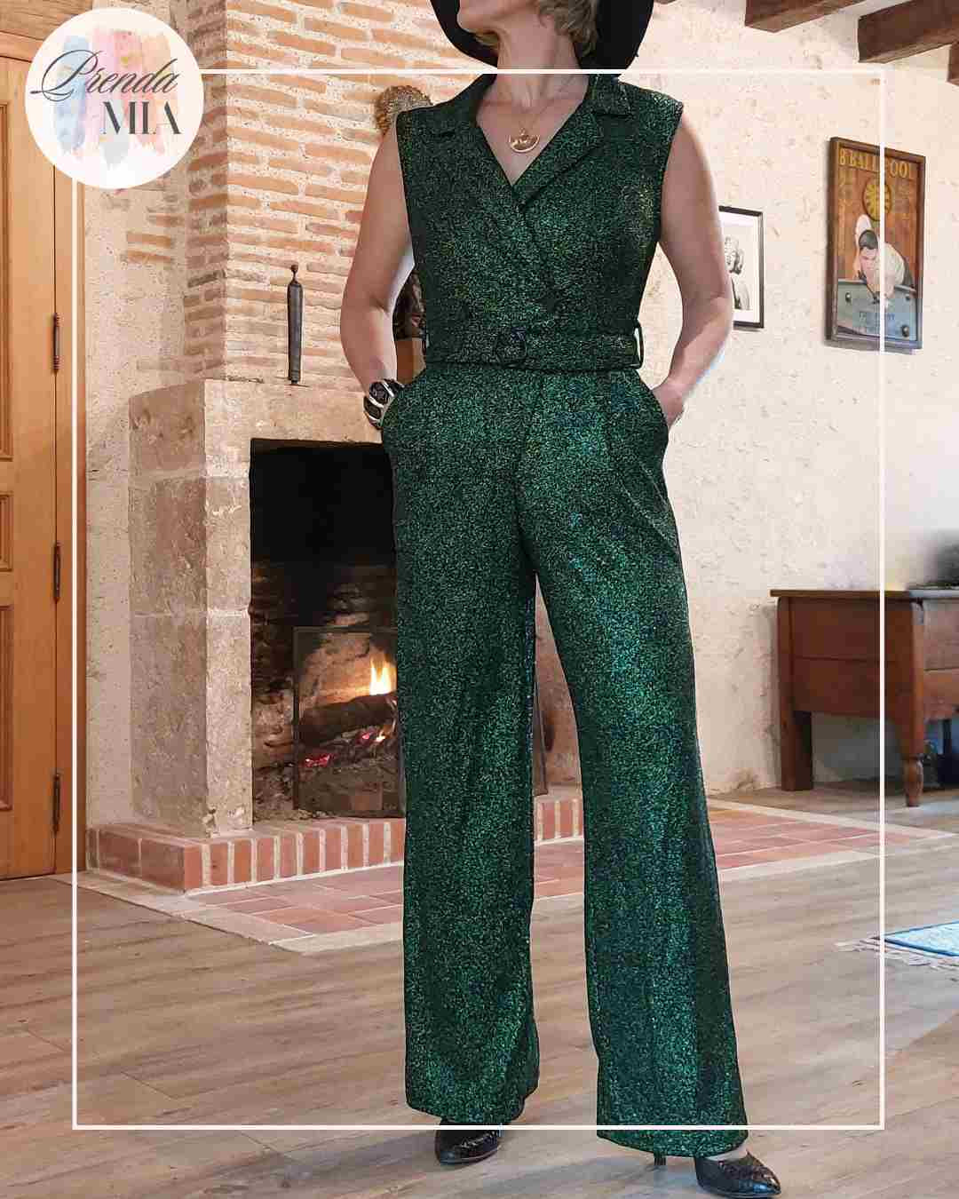 Combinaison pailletée métallique vert émeraude