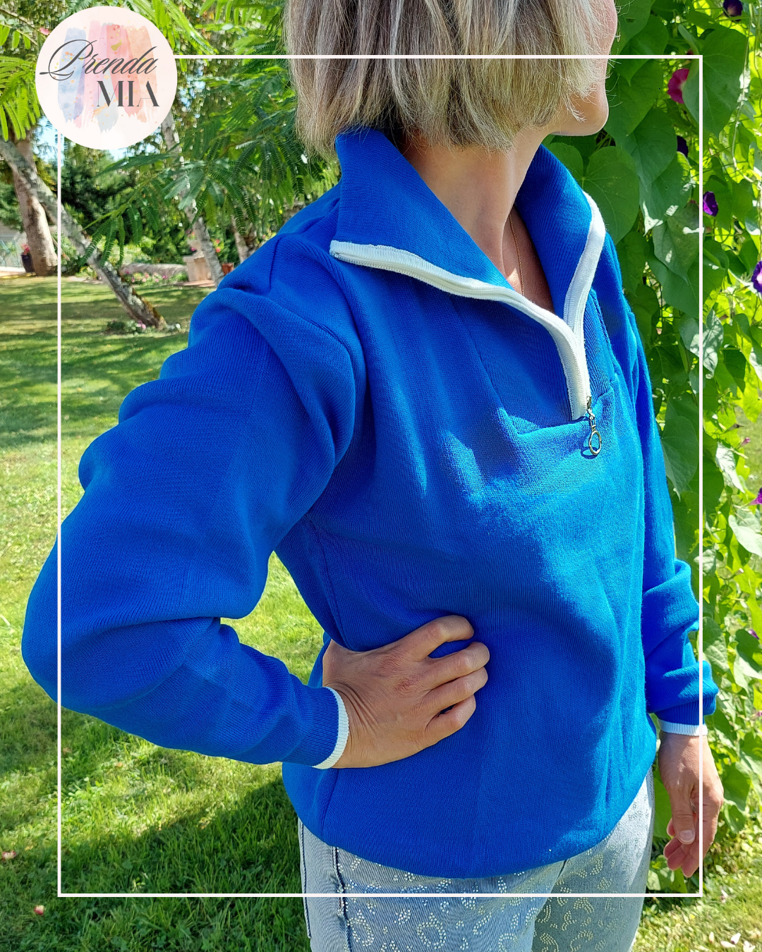 Pull Surdimensionné à Col Zippé – Bleu Électrique