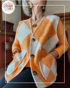Gilet Jacquard Losanges - Orange & Beige