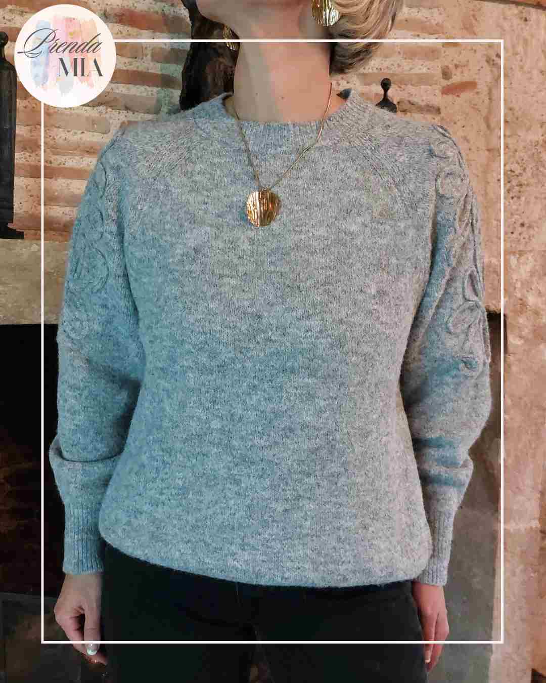 Pull en maille manches ornées - Gris clair