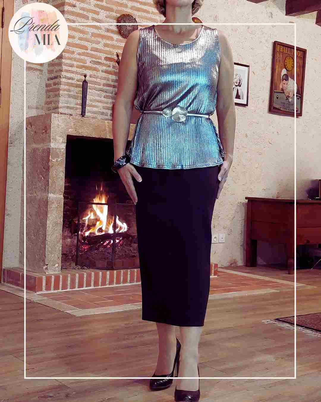 Top métallisé plissé – Argent