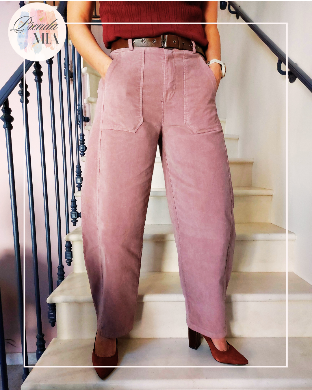 Pantalon coupe ballon vieux rose velours