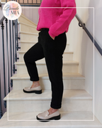 Black velvet-effect trousers