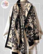 Echarpe rectangle beige & noire