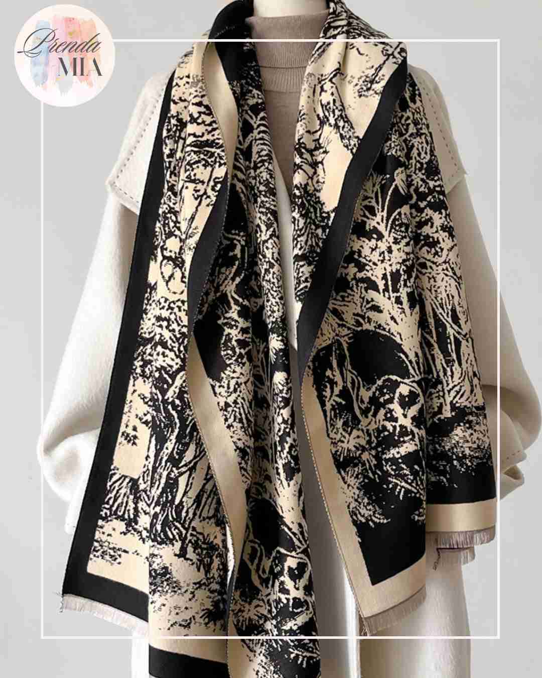 Echarpe rectangle beige & noire