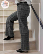 Jean Gris Mom – bleu gris carreaux