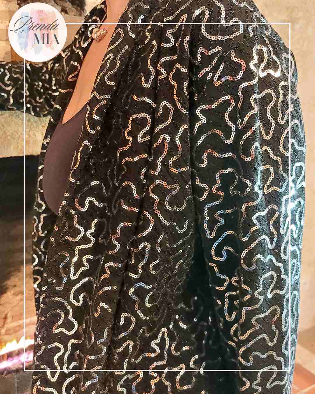 Veste Sequins Argent & Noir Ondulé