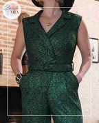 Emerald green metallic sequined jumpsuit