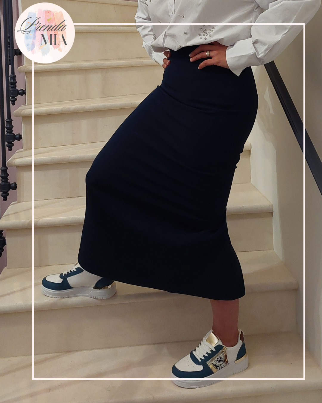 Jupe droite Lisse - Marine