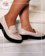 Mocassins compensés femme beige et noir