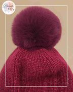 Bonnet Brillant avec Pompon - Bordeaux