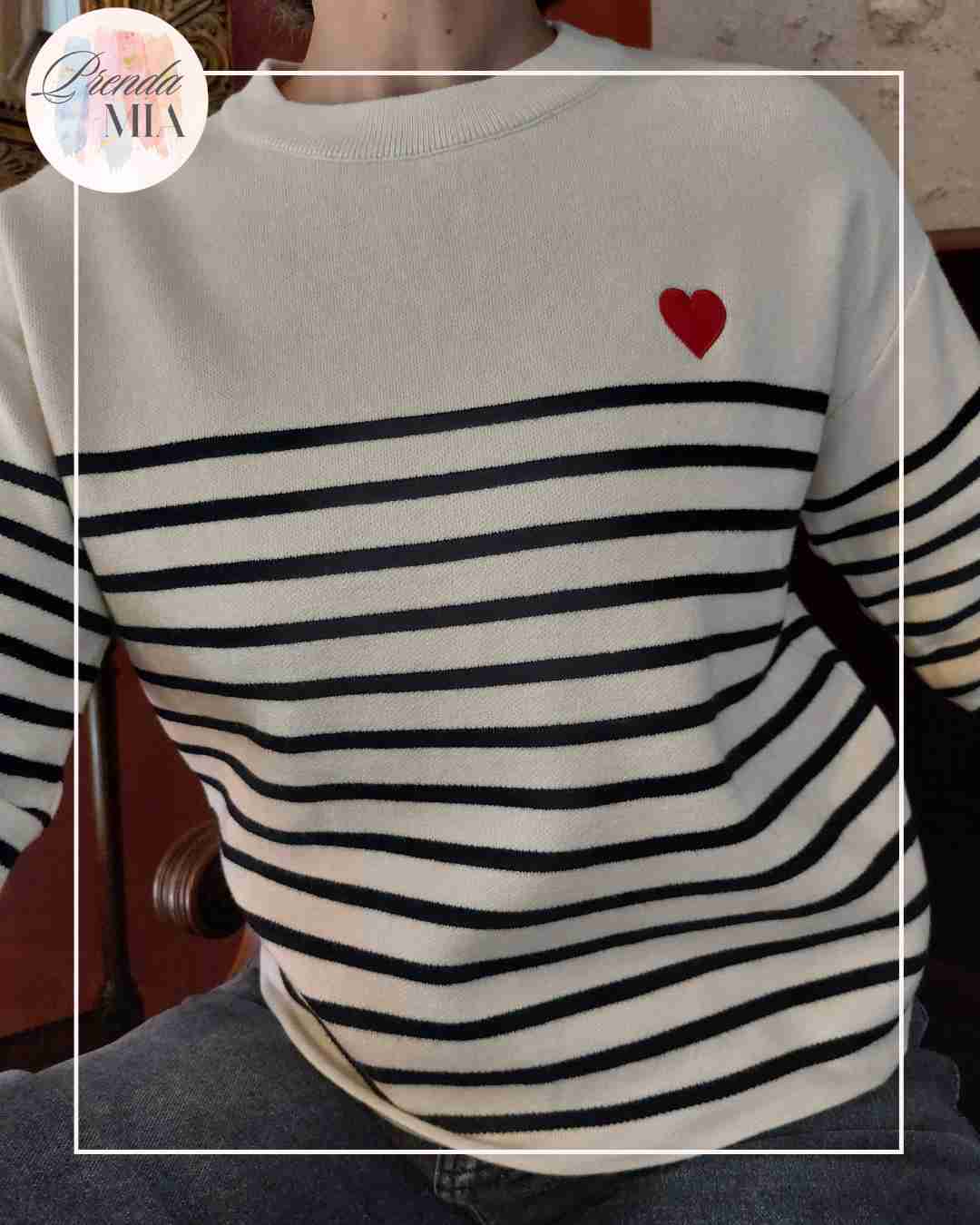 Pull Marinière Cœur - Blanc