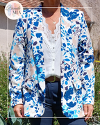 Veste Fleurie bleu et blanche