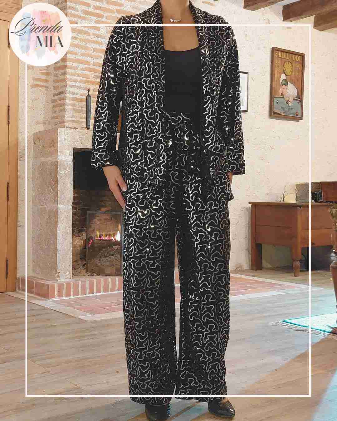 Pantalon sequins argent & noir Aura