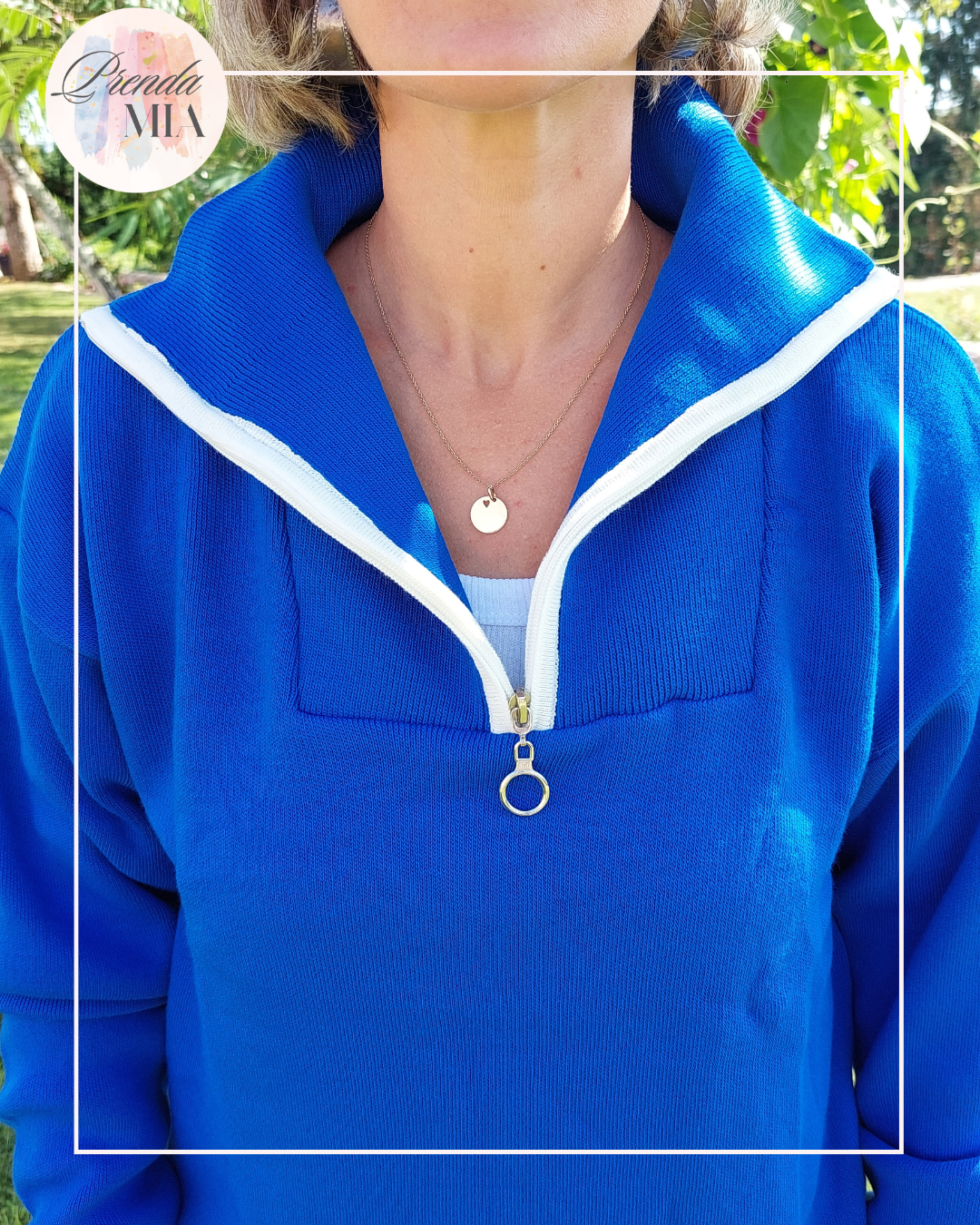 Pull Surdimensionné à Col Zippé – Bleu Électrique