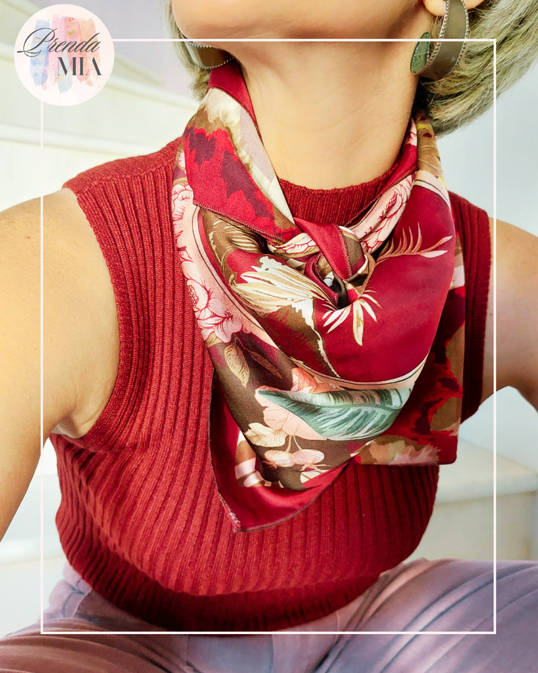 Top en maille col cheminé bordeaux