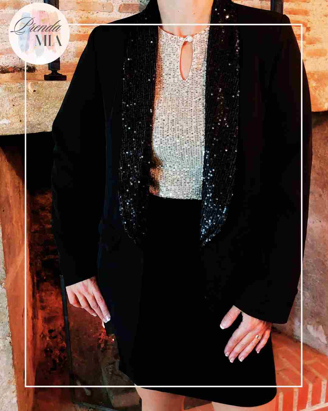 Veste blazer noire - Revers pailletés