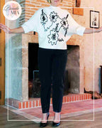 Pull noir et blanc motif reflet