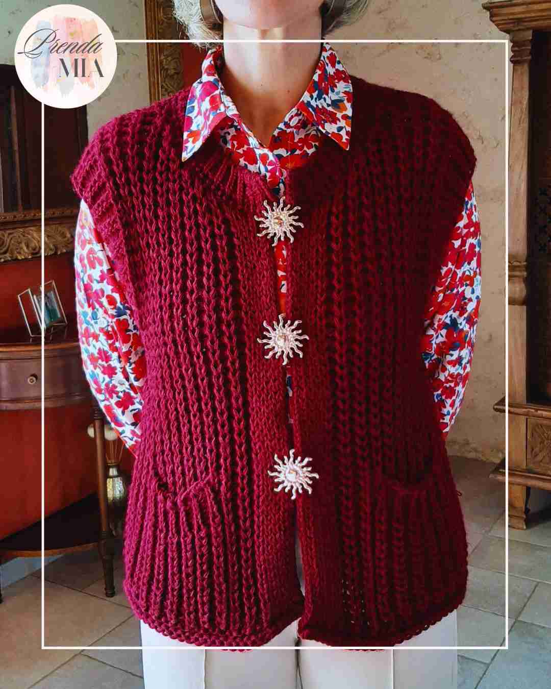 Gilet Sans Manche grosses mailles Bordeaux