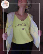 Gilet Jacquard Losanges  - Jaune & Beige