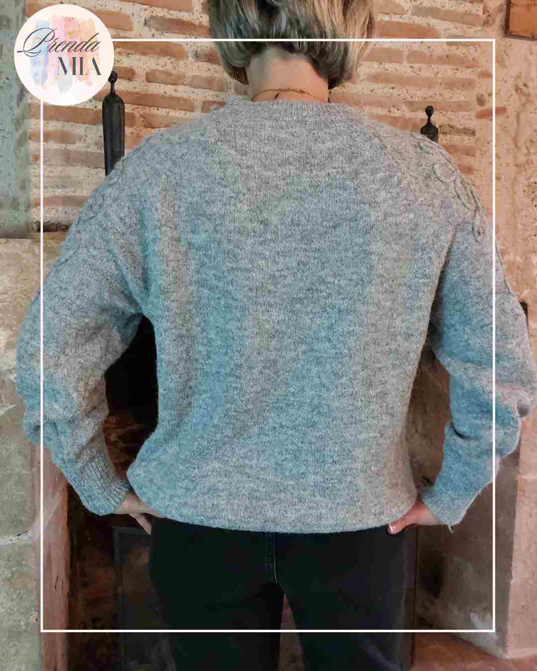 Pull en maille manches ornées - Gris clair