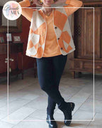 Gilet Jacquard Losanges - Orange & Beige